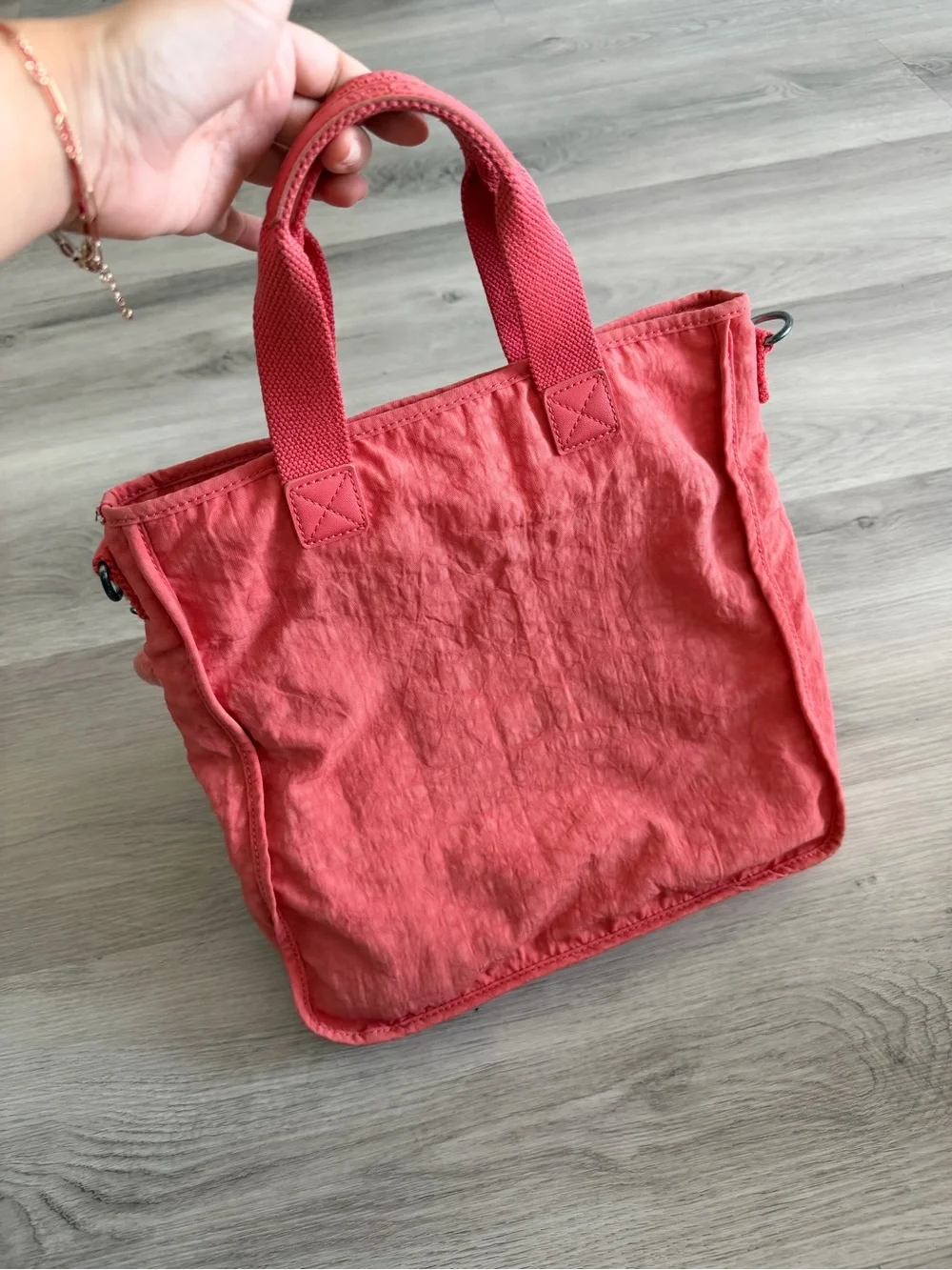 Kipling Coral Pink Nylon Tote with Monkey Charm